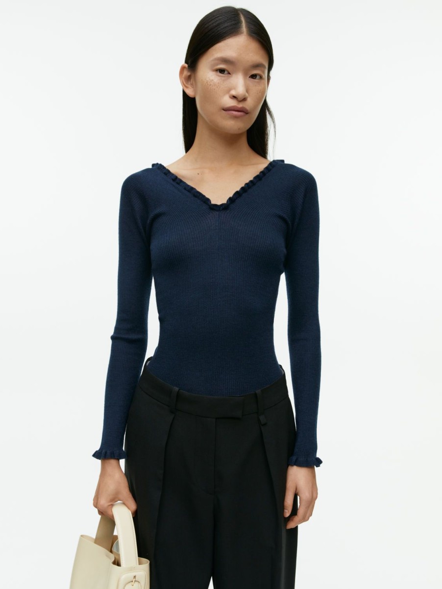 Kvinder Arket Strik | Frill Merino Blend Top